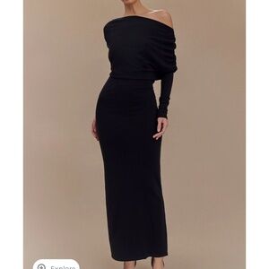 Jessie Cowl Neck Knit Midi Dress - Black
